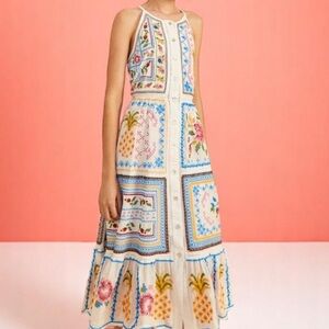 FARM RIO rare grandma embroidered tapestry midi dress
